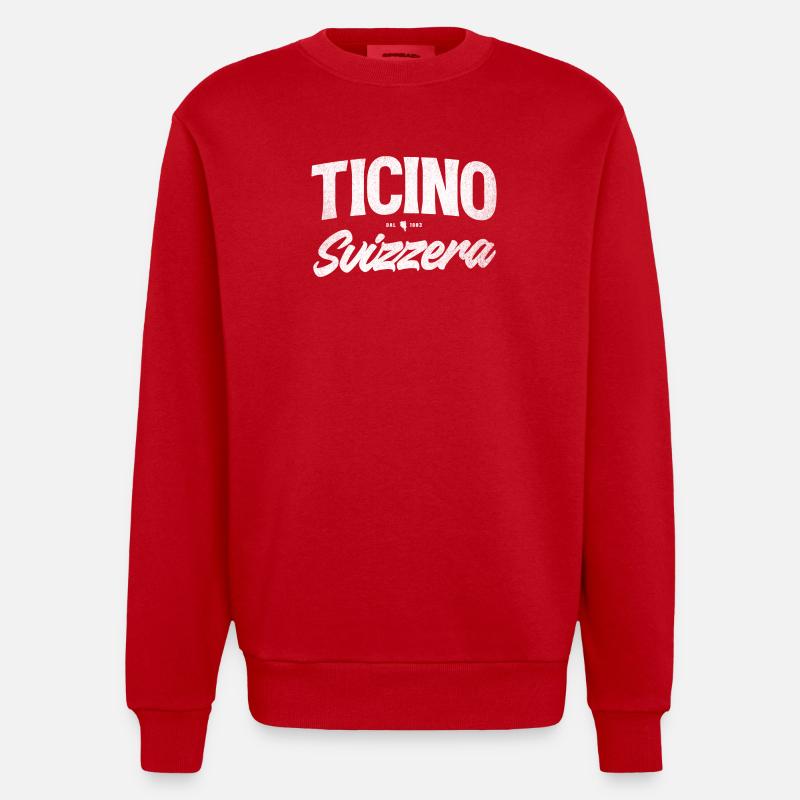 Ticino Switzerland Script Logo - Heavyweight Oversized Organic Crew Neck Made in EU - red