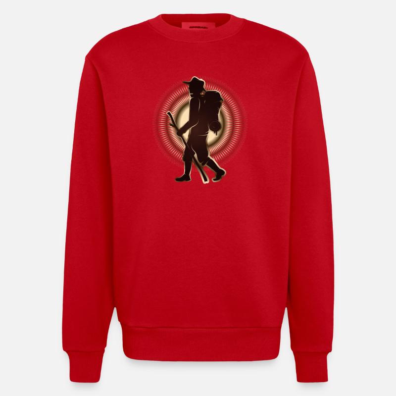 Pilger oder Wanderer mit Wanderstab & Rucksack - Heavyweight Oversized Organic Crew Neck Made in EU - Rot