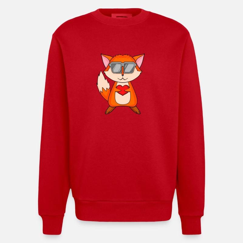 Fuchs mit Sonnenbrille und Herz - Heavyweight Oversized Organic Crew Neck Made in EU - Rot