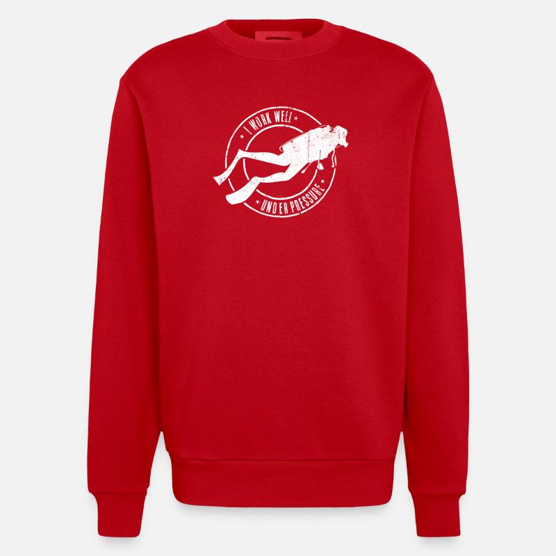 Deep Dive Diver Emblem - Heavyweight Oversized Organic Crew Neck Made in EU - red
