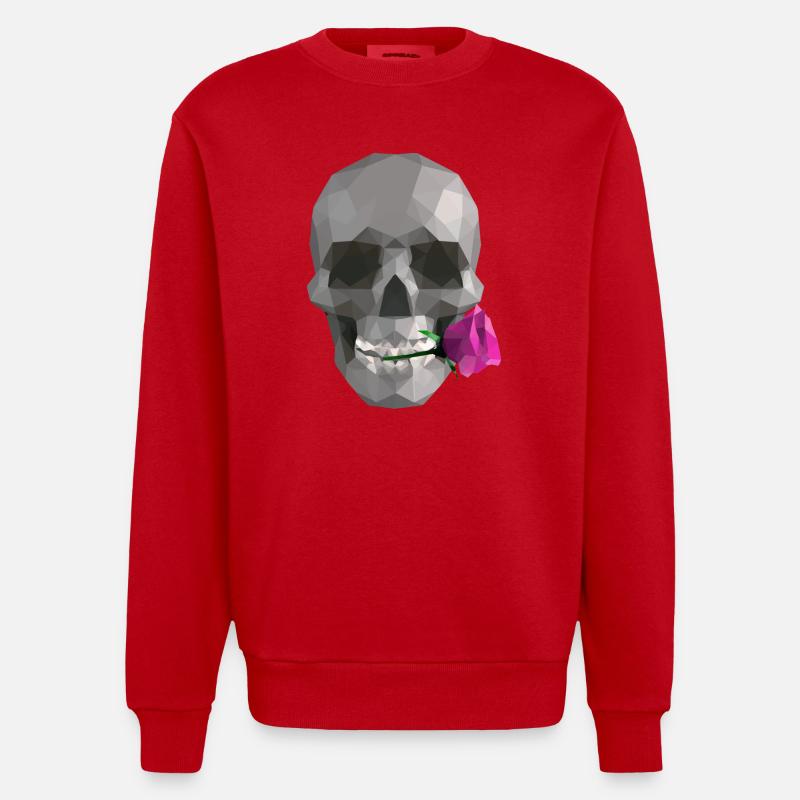 Low Poly Grey Skull – Geometrisch-Romantisch-Gothic - Heavyweight Oversized Organic Crew Neck Made in EU - Rot