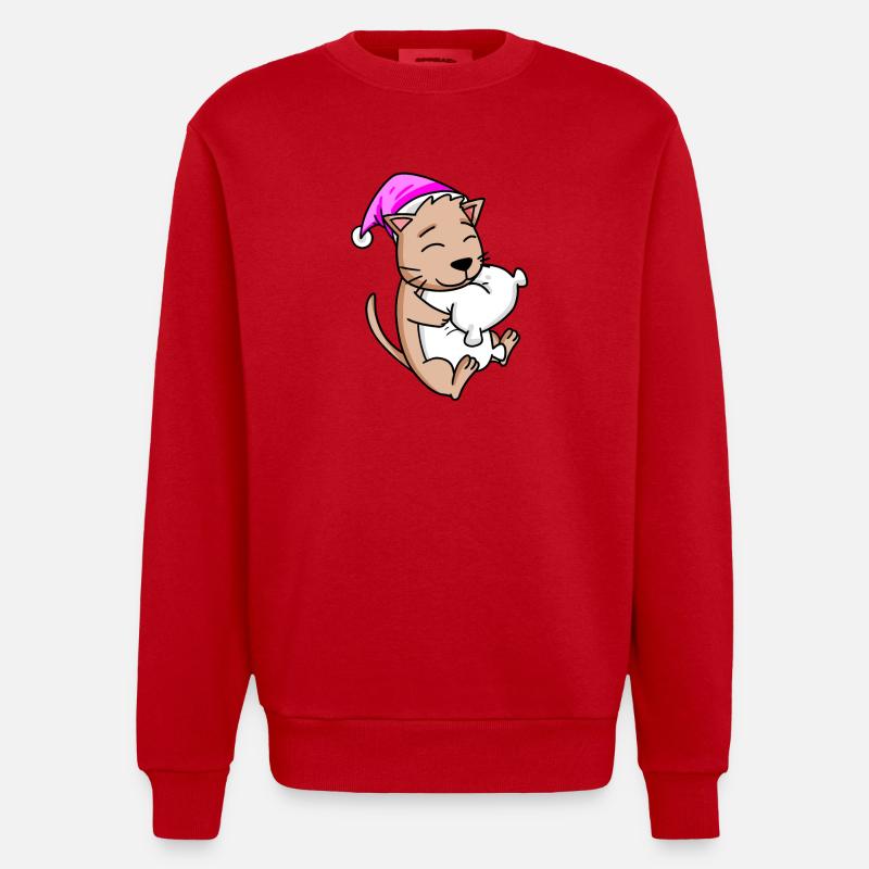 Chat avec oreiller - Sweat bio épais oversize fabriqué en UE - rouge