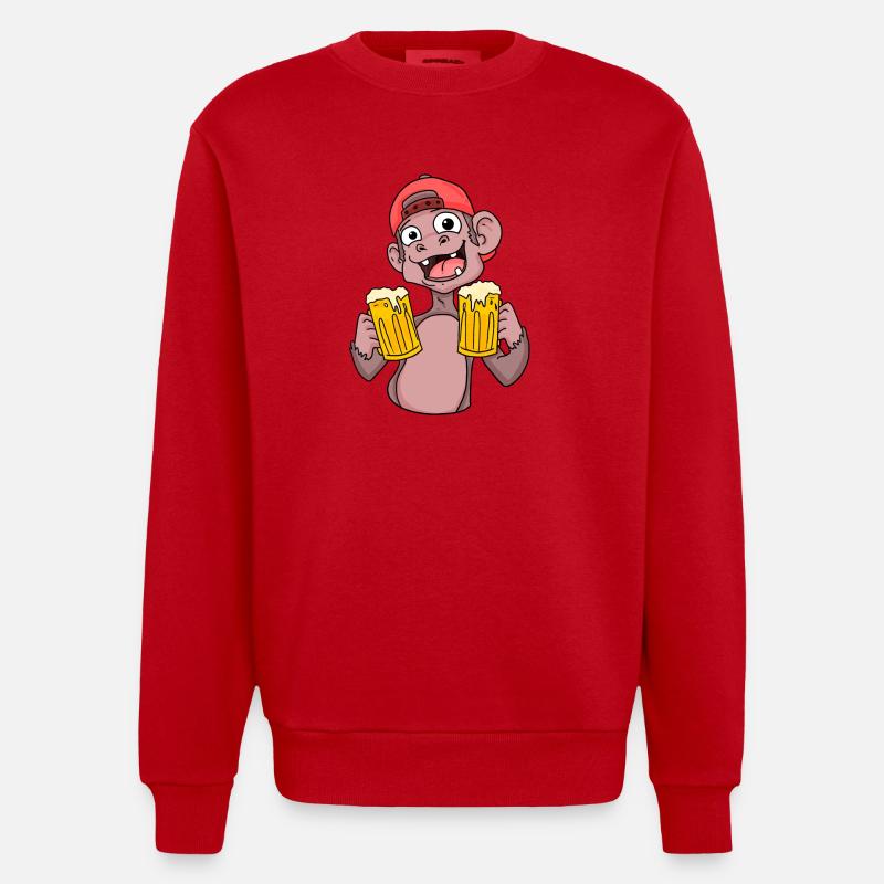 Affe mit Biergläser - Heavyweight Oversized Organic Crew Neck Made in EU - Rot