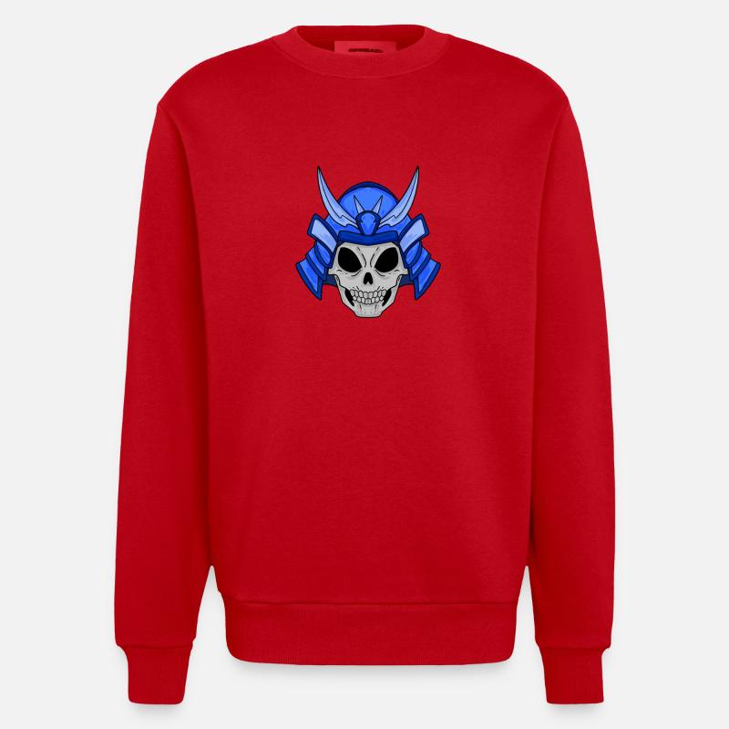 Samurai Skull - Heavyweight Oversized Organic Crew Neck Made in EU - red