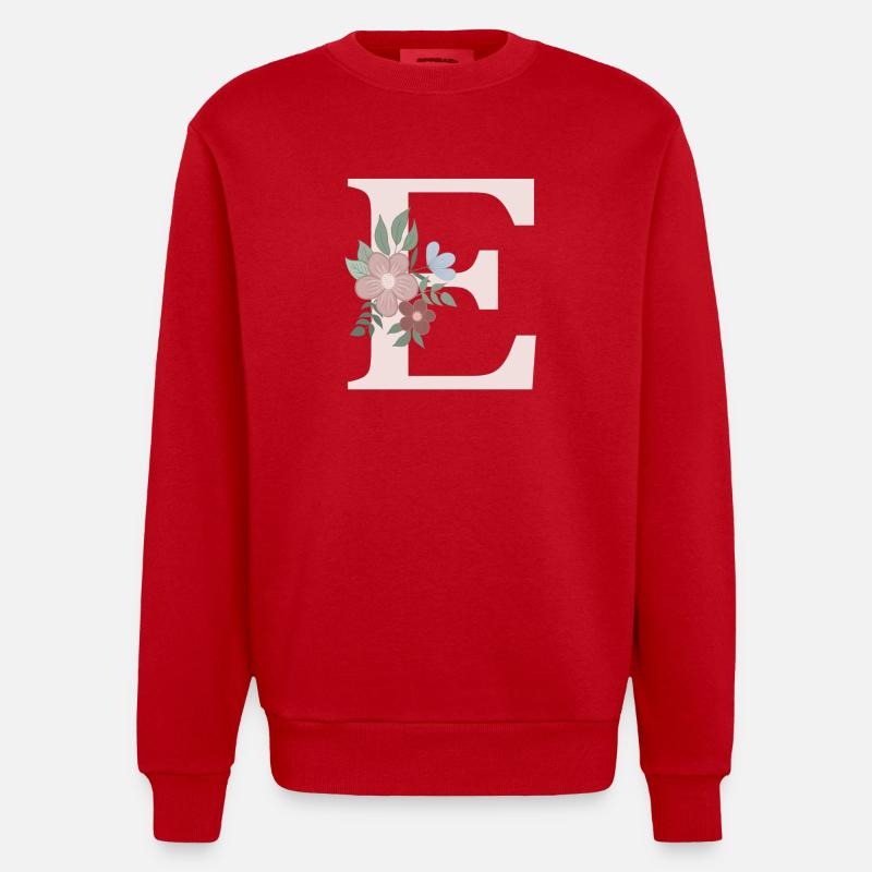Lettre E avec fleur rose - Sweat bio épais oversize fabriqué en UE - rouge
