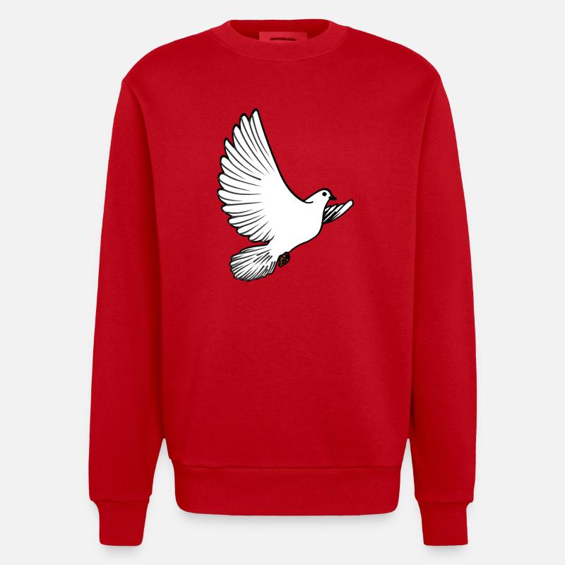 Weiße Taubenbrieftaube Ziertaube oder Friedenstaube - Heavyweight Oversized Organic Crew Neck Made in EU - Rot