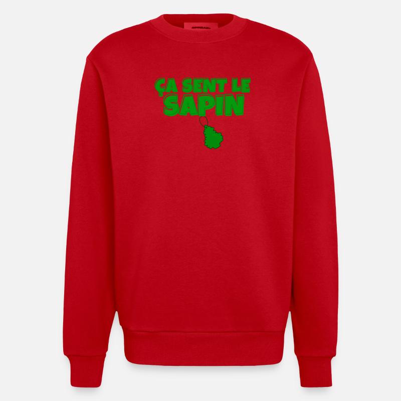 sapin, ça sent le sapin, Noël - Sweat bio épais oversize fabriqué en UE - rouge