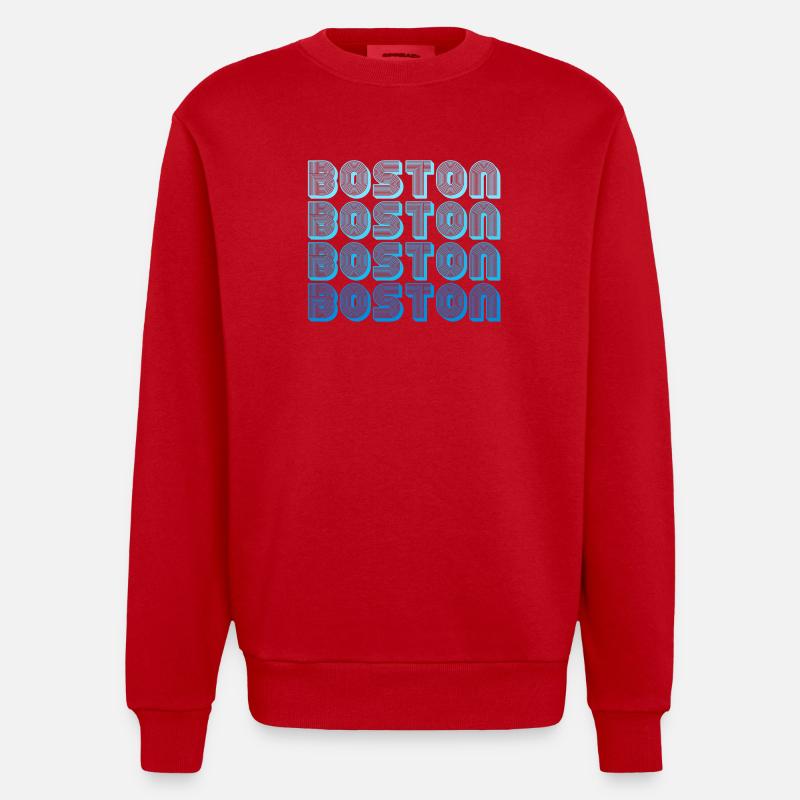 Boston Repeat Pattern Blue Gradient - Heavyweight Oversized Organic Crew Neck Made in EU - red