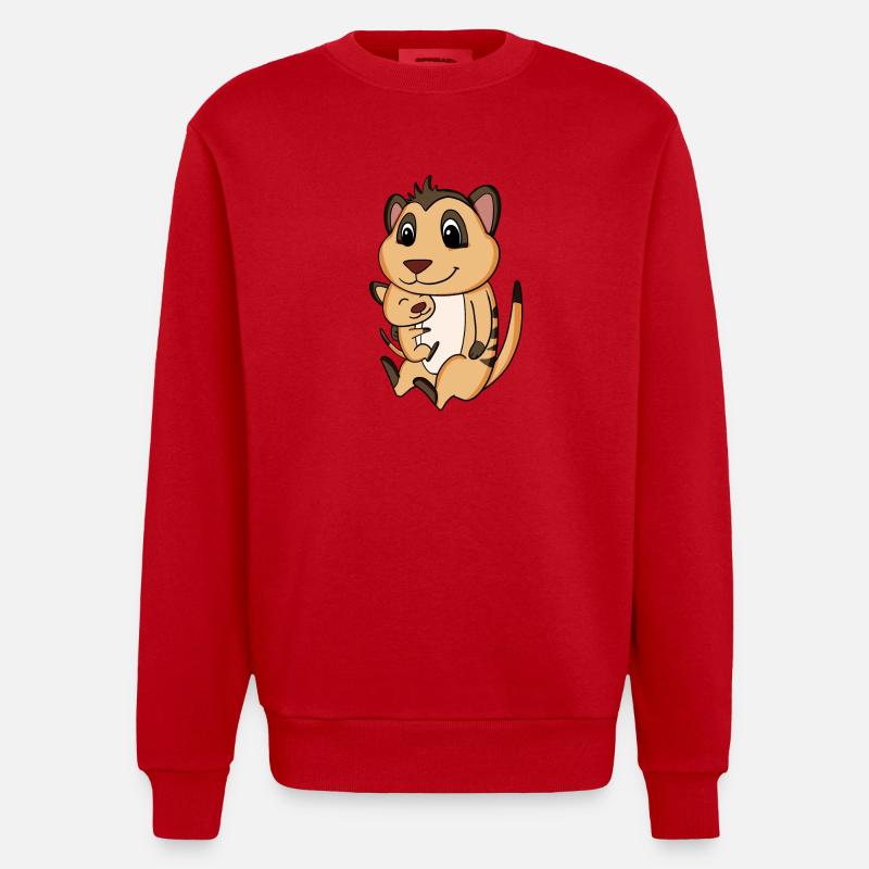 Grossesse familiale - suricate avec bébé - Sweat bio épais oversize fabriqué en UE - rouge