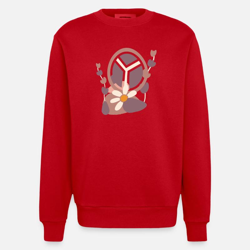 Signe de paix avec fleur - Sweat bio épais oversize fabriqué en UE - rouge