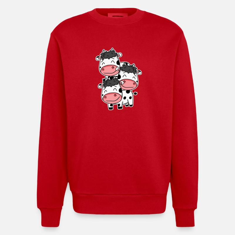 Vaches mignonnes - motif de vache - Sweat bio épais oversize fabriqué en UE - rouge