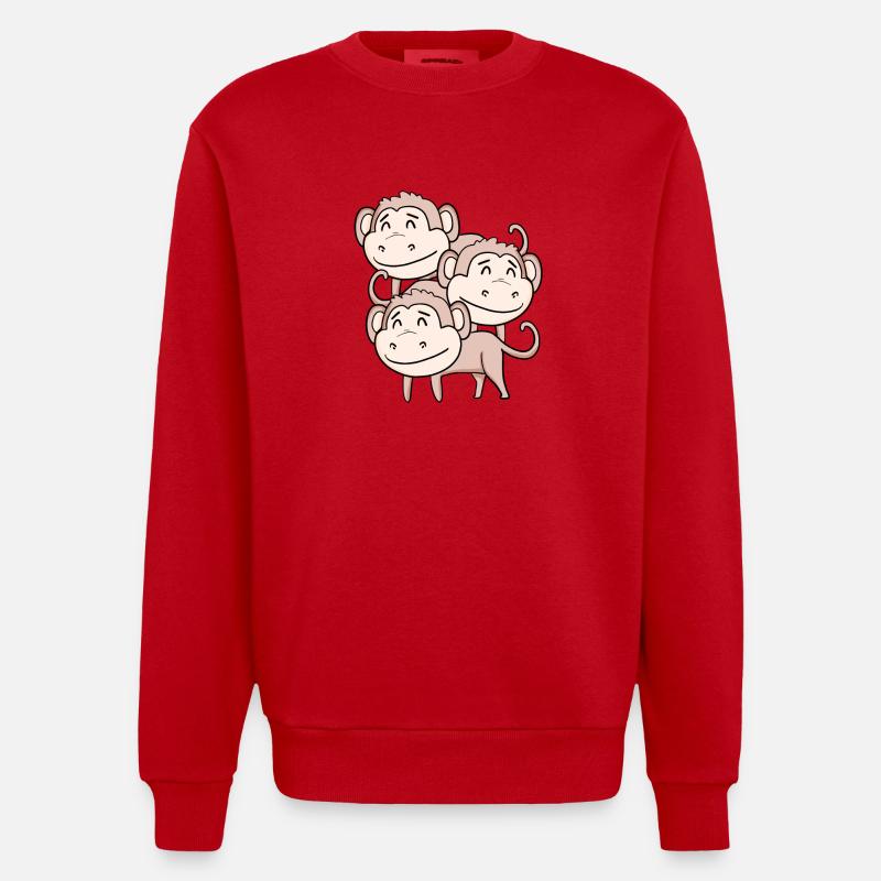 Cute Monkeys - Monkey - Heavyweight Oversized Organic Crew Neck Made in EU - red