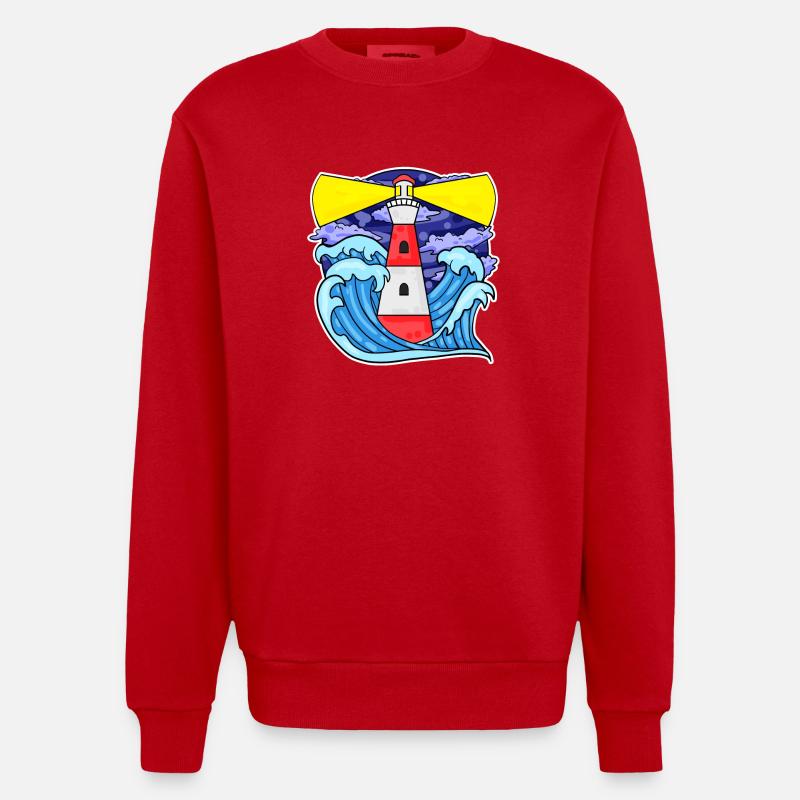 Phare Côte Mer Mer - Sweat bio épais oversize fabriqué en UE - rouge