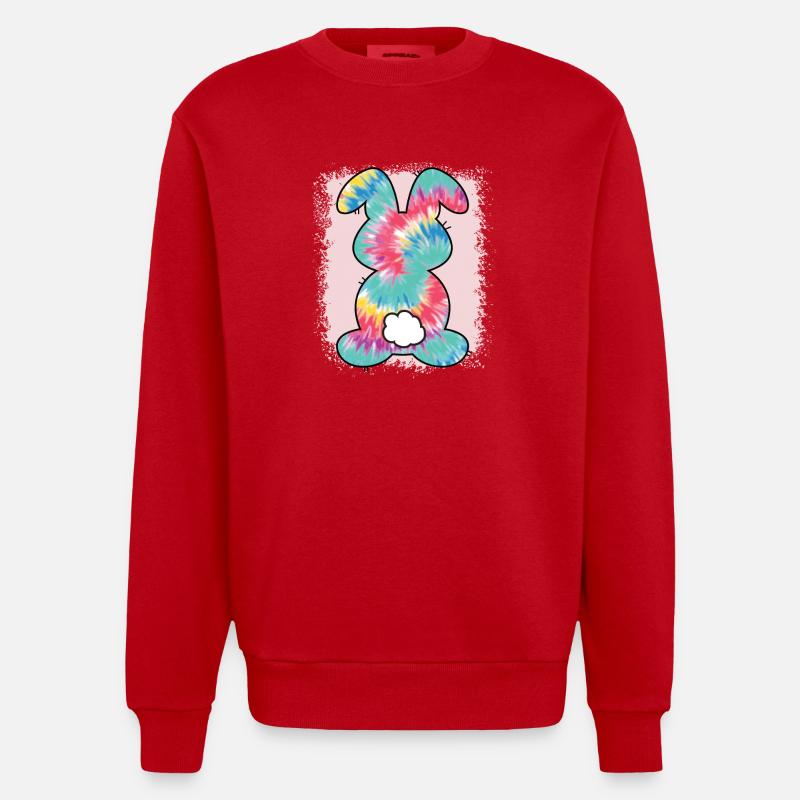 Tie Dye Rabbit Bleached Easter - Heavyweight Oversized Organic Crew Neck Made in EU - red
