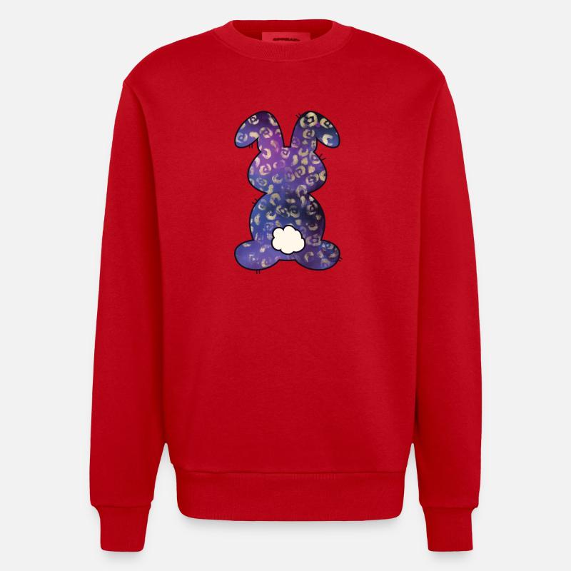 Leopard Pattern Rabbit Easter - Heavyweight Oversized Organic Crew Neck Made in EU - red