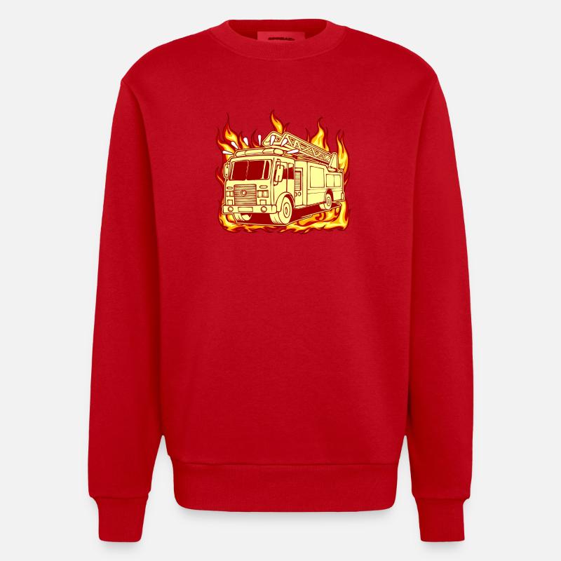 Fire engine fire brigade fire protection - Heavyweight Oversized Organic Crew Neck Made in EU - red