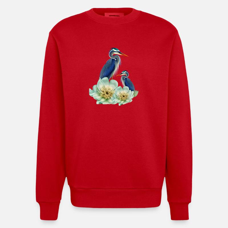Der elegante Kranich mit Blumen - Heavyweight Oversized Organic Crew Neck Made in EU - Rot