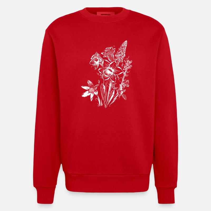 Jonquilles Fleurs Spring Rock Crystal - Sweat bio épais oversize fabriqué en UE - rouge