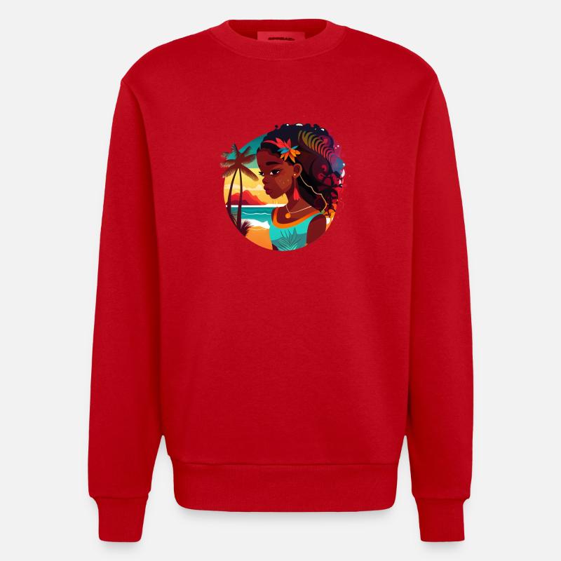 Beauté tropicale avec coucher de soleil - Sweat bio épais oversize fabriqué en UE - rouge