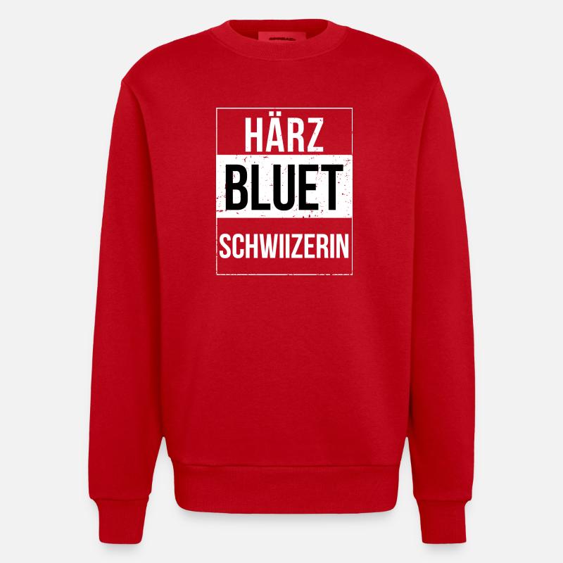 Härzbluetschwiizerin Schwiizerin Schweizerin - Heavyweight Oversized Organic Crew Neck Made in EU - Rot