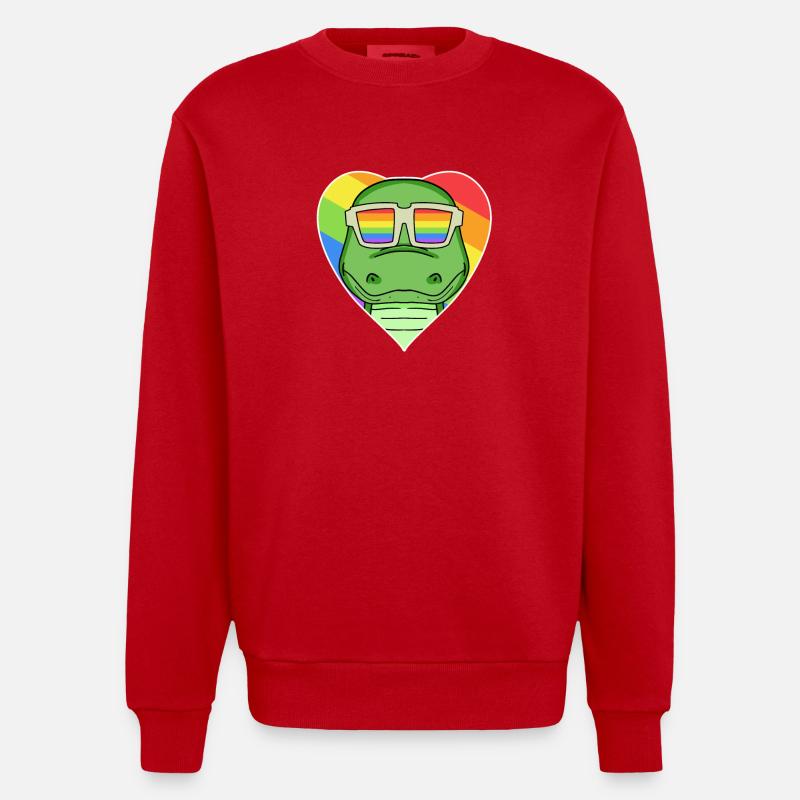 Regenbogen - Krokodil mit Brille - Heavyweight Oversized Organic Crew Neck Made in EU - Rot