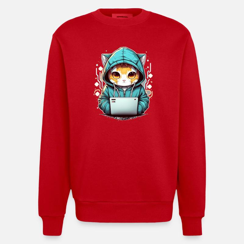 Coding cat - Heavyweight Oversized Organic Crew Neck Made in EU - red