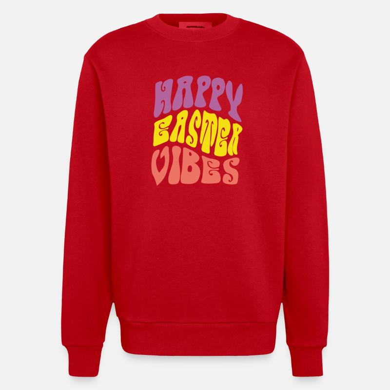 Joyeuses vibrations de Pâques - Sweat bio épais oversize fabriqué en UE - rouge