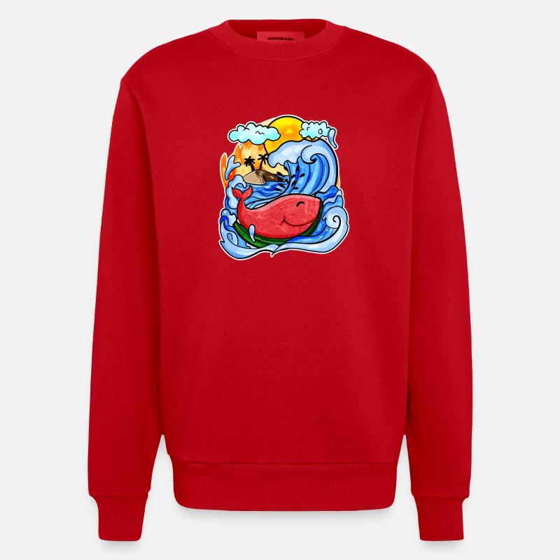 Baleine pastèque - Sweat bio épais oversize fabriqué en UE - rouge