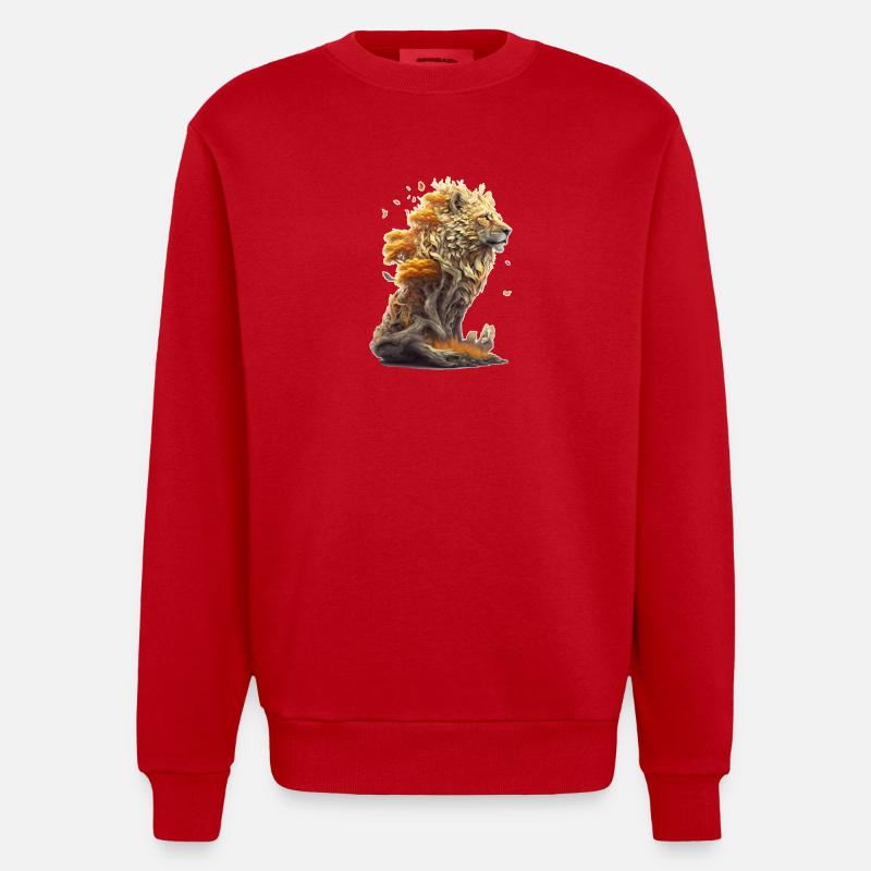 Löwe mit Savannen Elementen, Löwendesign - Heavyweight Oversized Organic Crew Neck Made in EU - Rot