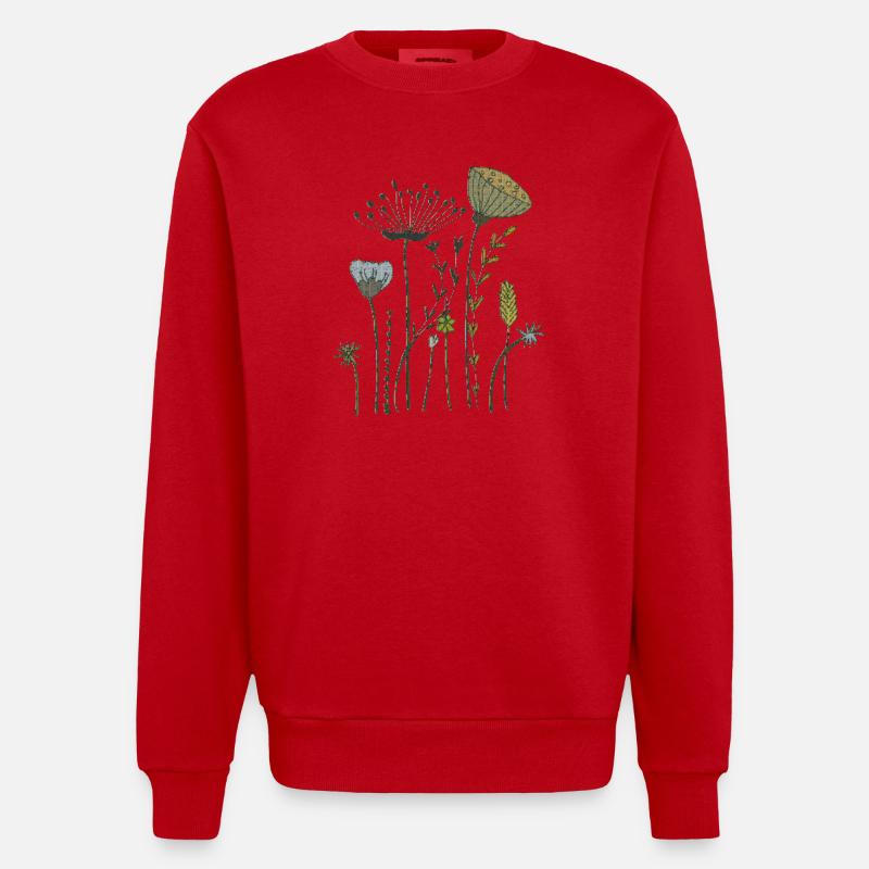 trockenblumen gewebe - Heavyweight Oversized Organic Crew Neck Made in EU - Rot