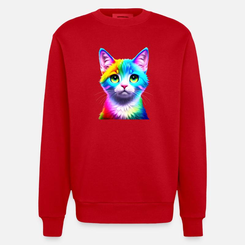Regenbogenkatze Neonkunst - Heavyweight Oversized Organic Crew Neck Made in EU - Rot