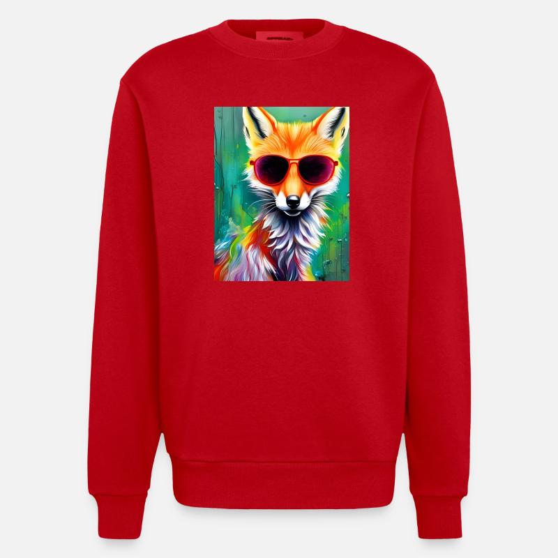 Neonfuchs mit roter Sonnenbrille - Heavyweight Oversized Organic Crew Neck Made in EU - Rot