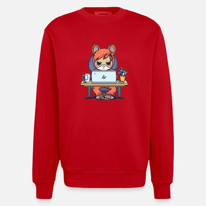 Grumpy Coder in Hoodie - Heavyweight Oversized Organic Crew Neck Made in EU - red