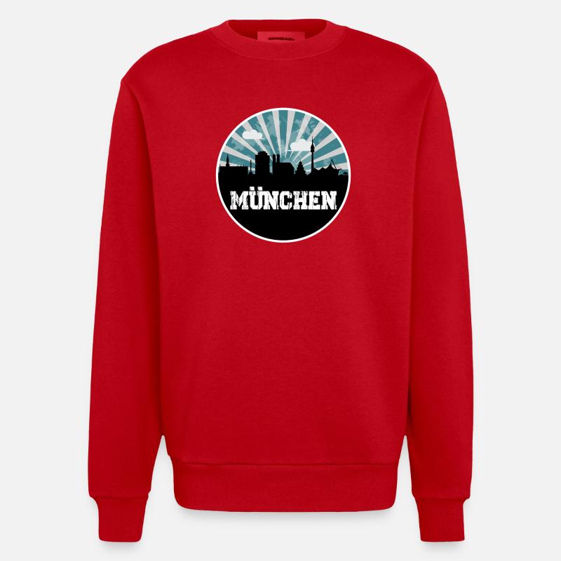L’heure bleue de Munich Skyline - Sweat bio épais oversize fabriqué en UE - rouge