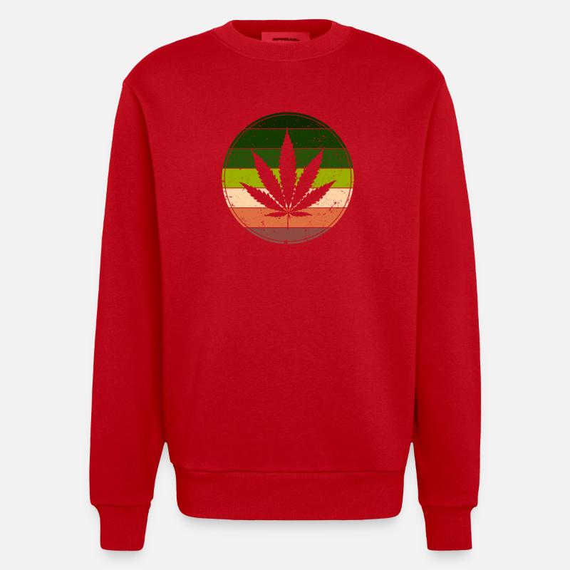 Retro Rainbow Cannabis Runde - Heavyweight Oversized Organic Crew Neck Made in EU - Rot