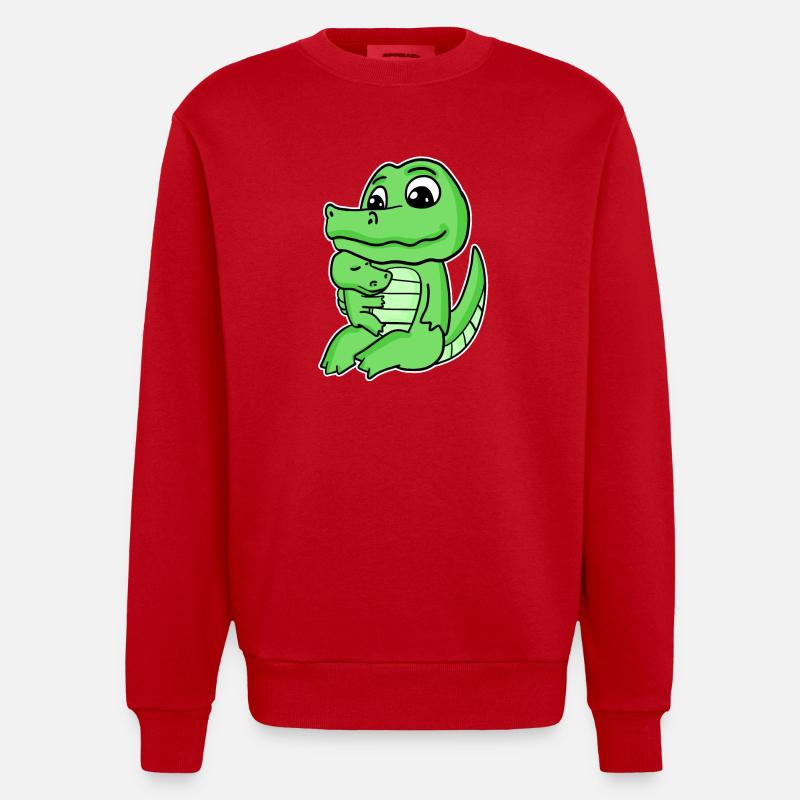 Famille Crocodile - Crocodile avec bébé - Sweat bio épais oversize fabriqué en UE - rouge