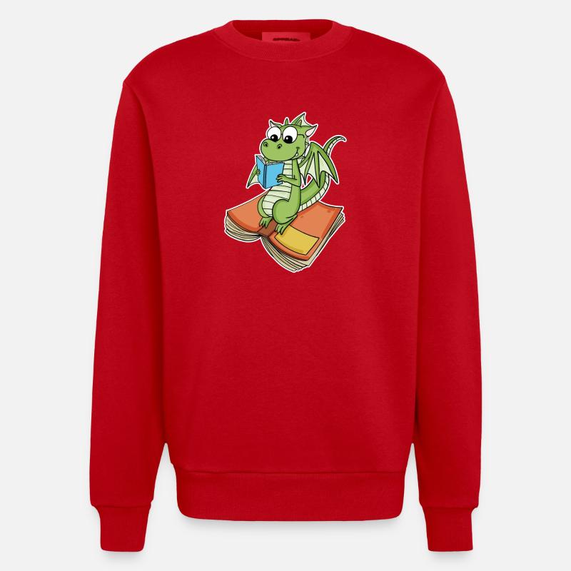 Bücher Drache Drachen - Heavyweight Oversized Organic Crew Neck Made in EU - Rot