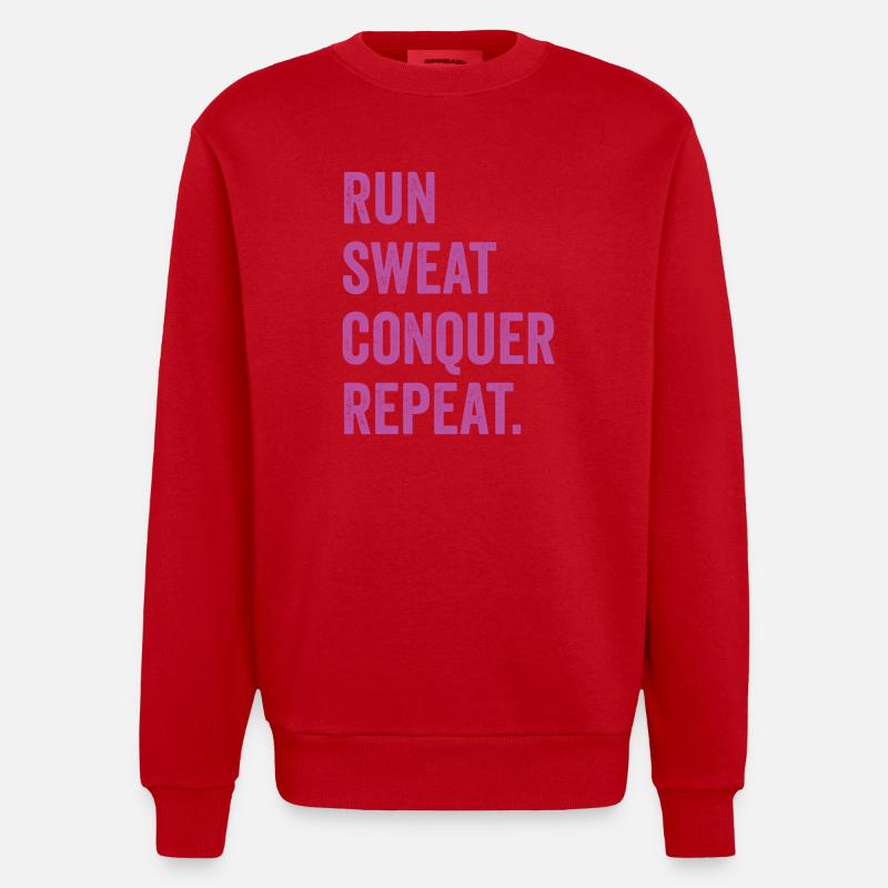 Run. Sweat. Conquer. Repeat. - Heavyweight Oversized Organic Crew Neck Made in EU - red