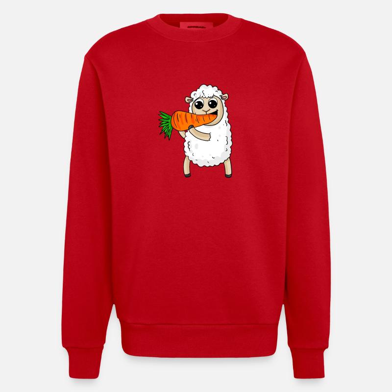 Sheep eats carrot - Heavyweight Oversized Organic Crew Neck Made in EU - red