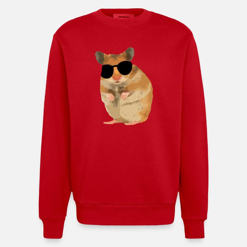 Hamster Menno mit Sonnebrille cool - Heavyweight Oversized Organic Crew Neck Made in EU - Rot