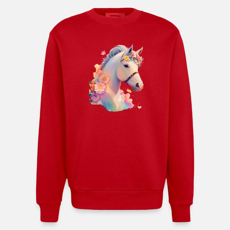 Blütenpferdchen - Heavyweight Oversized Organic Crew Neck Made in EU - Rot