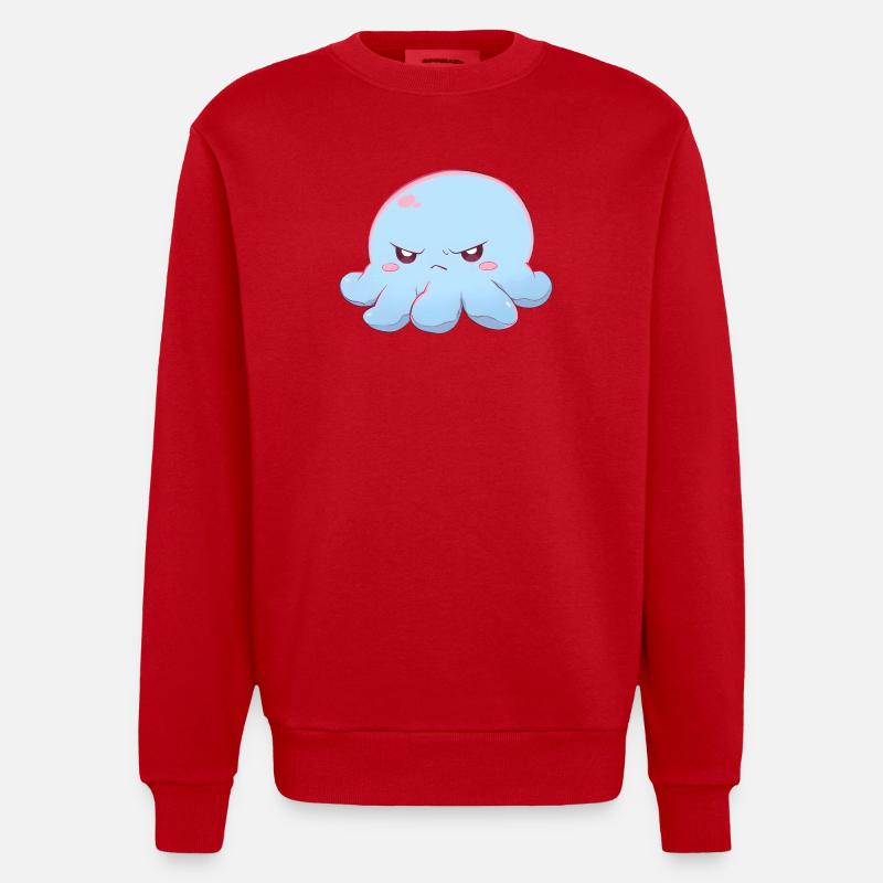 Blue grumpy octopus - Heavyweight Oversized Organic Crew Neck Made in EU - Rot