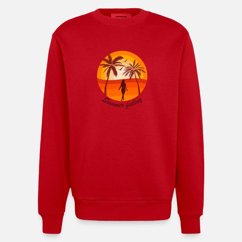 Coucher de soleil estival - Sweat bio épais oversize fabriqué en UE - rouge