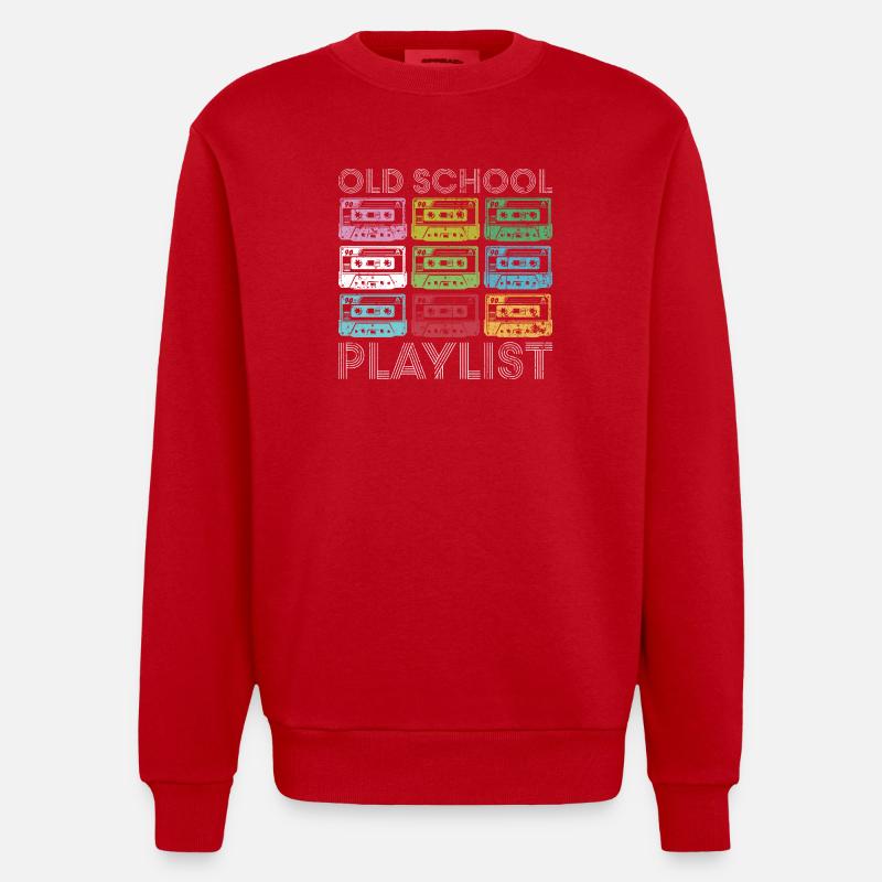 Rainbow Cassette Grid Print - Heavyweight Oversized Organic Crew Neck Made in EU - red