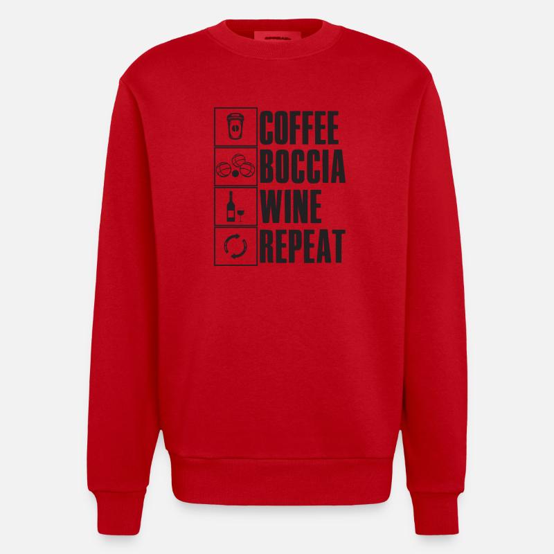 Coffee Boccia Wine Repeat Spruch Bocciaspieler - Heavyweight Oversized Organic Crew Neck Made in EU - Rot