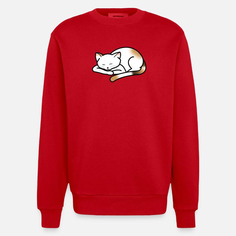 Petit chat faisant la sieste - Sweat bio épais oversize fabriqué en UE - rouge