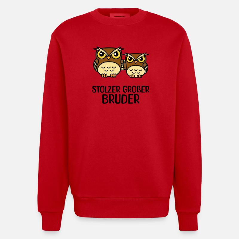 Großer Bruder Statement Eule Geschwisterliebe - Heavyweight Oversized Organic Crew Neck Made in EU - Rot