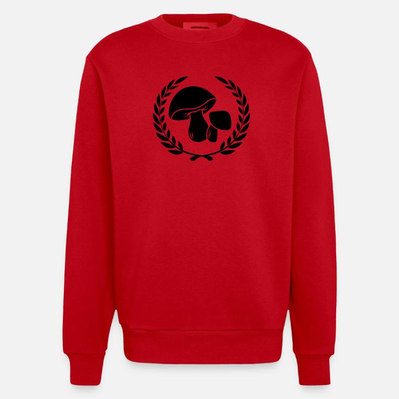 Champignons dans une couronne de laurier - Sweat bio épais oversize fabriqué en UE - rouge