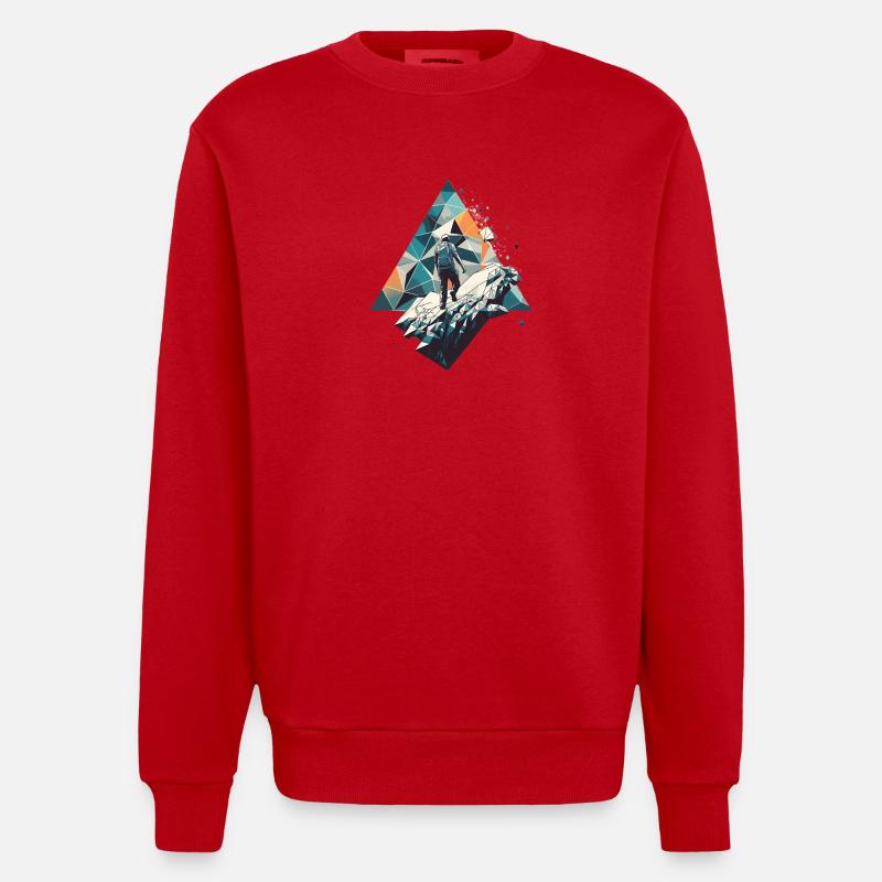 Alpiniste géométrique de style polygone - Sweat bio épais oversize fabriqué en UE - rouge