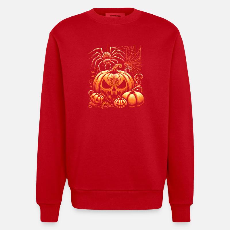 Araignée d’Halloween avec des citrouilles - Sweat bio épais oversize fabriqué en UE - rouge